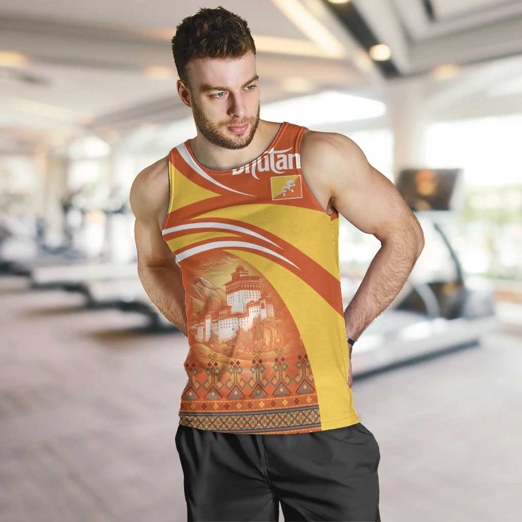 Bhutan Heritage Men Tank Top with Paro Monastery and Druk Dragon