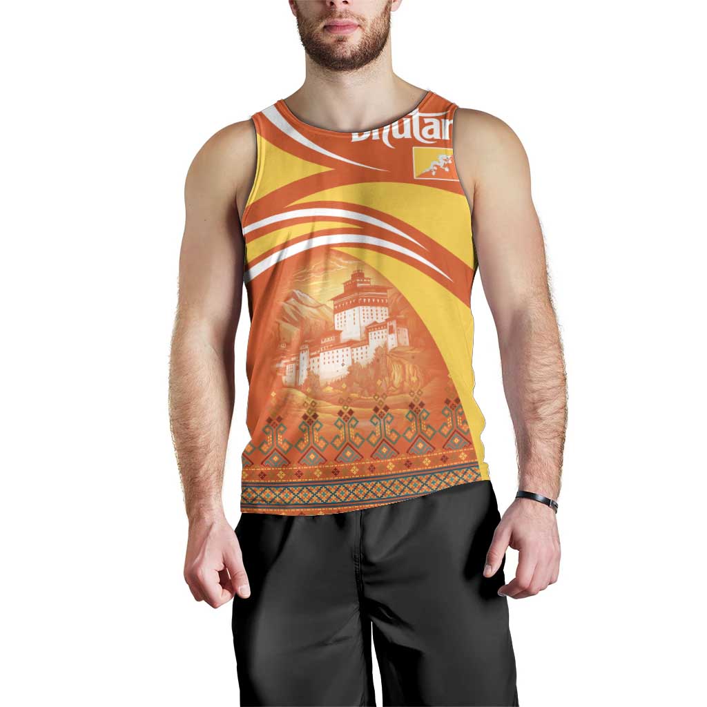 Bhutan Heritage Men Tank Top with Paro Monastery and Druk Dragon