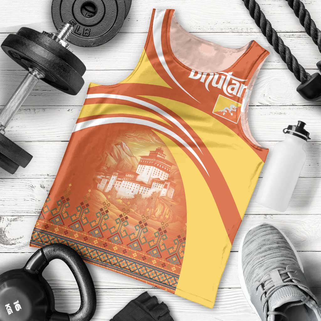 Bhutan Heritage Men Tank Top with Paro Monastery and Druk Dragon