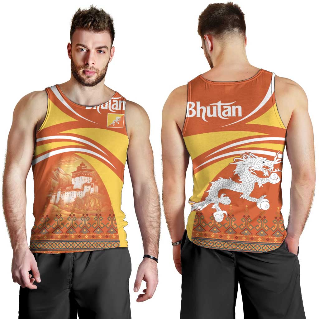 Bhutan Heritage Men Tank Top with Paro Monastery and Druk Dragon