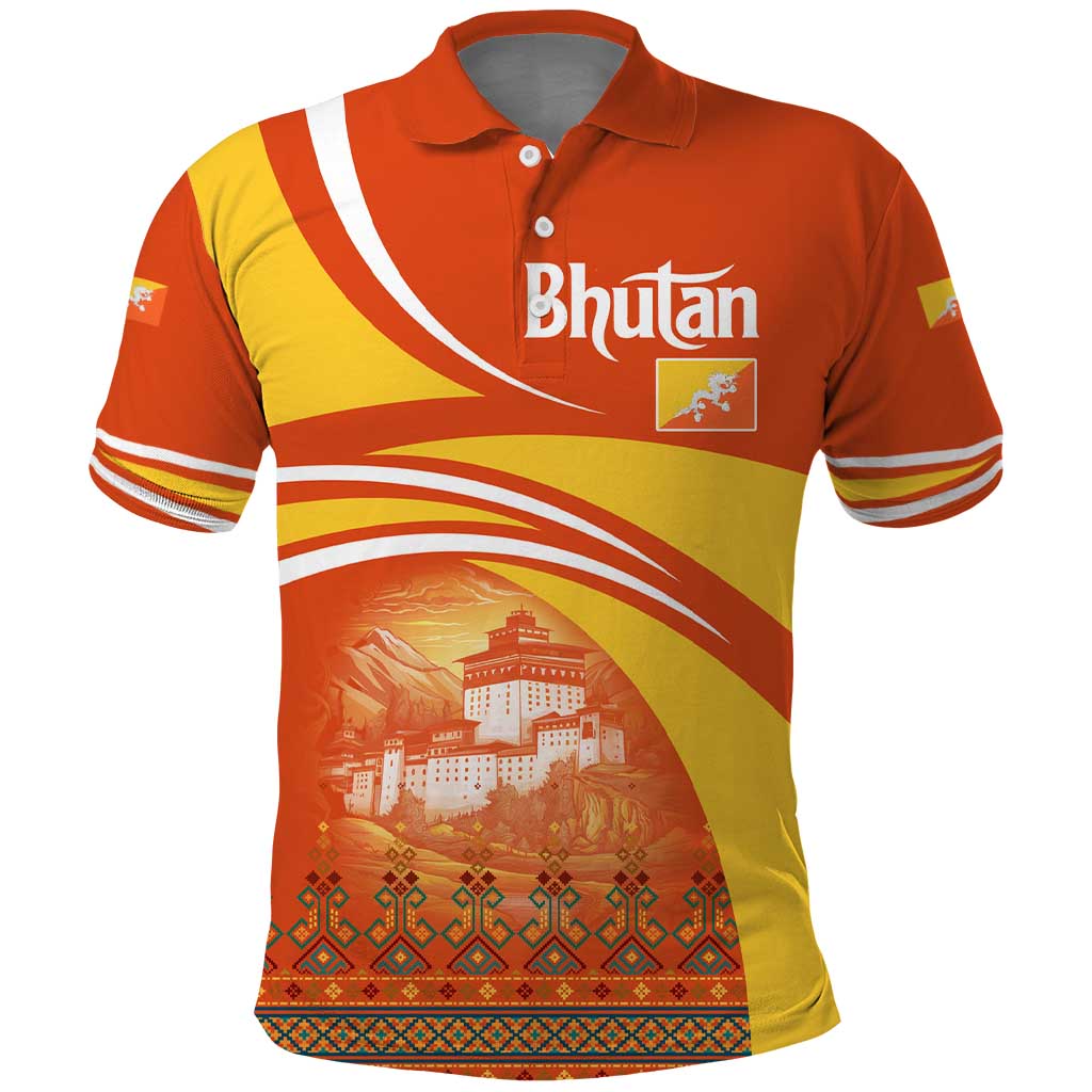 Bhutan Heritage Polo Shirt with Paro Monastery and Druk Dragon