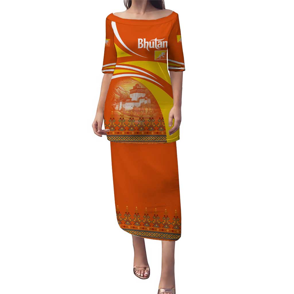 Bhutan Heritage Puletasi with Paro Monastery and Druk Dragon