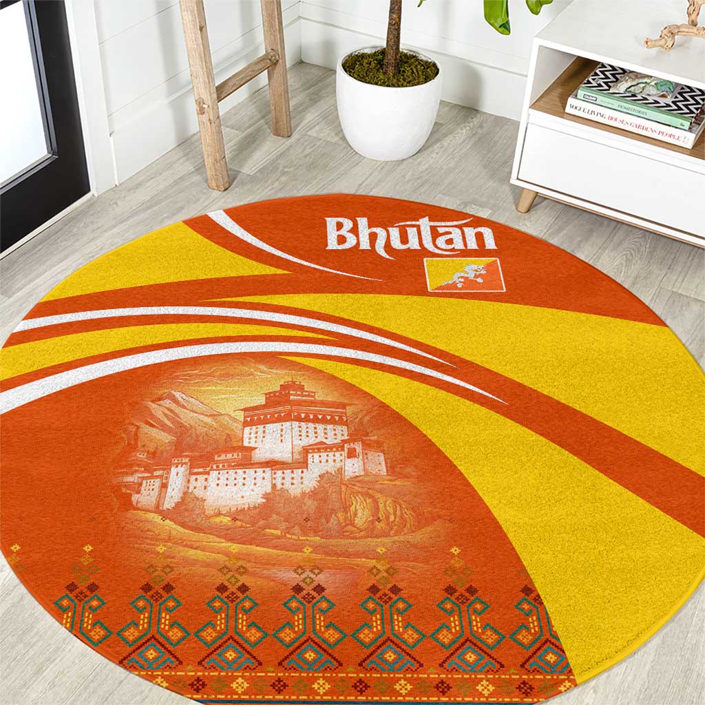 Bhutan Heritage Round Carpet with Paro Monastery and Druk Dragon