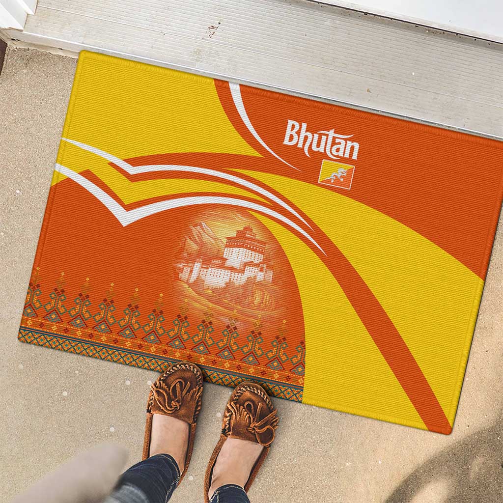 Bhutan Heritage Rubber Doormat with Paro Monastery and Druk Dragon