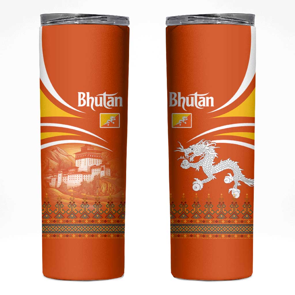 Bhutan Heritage Skinny Tumbler with Paro Monastery and Druk Dragon