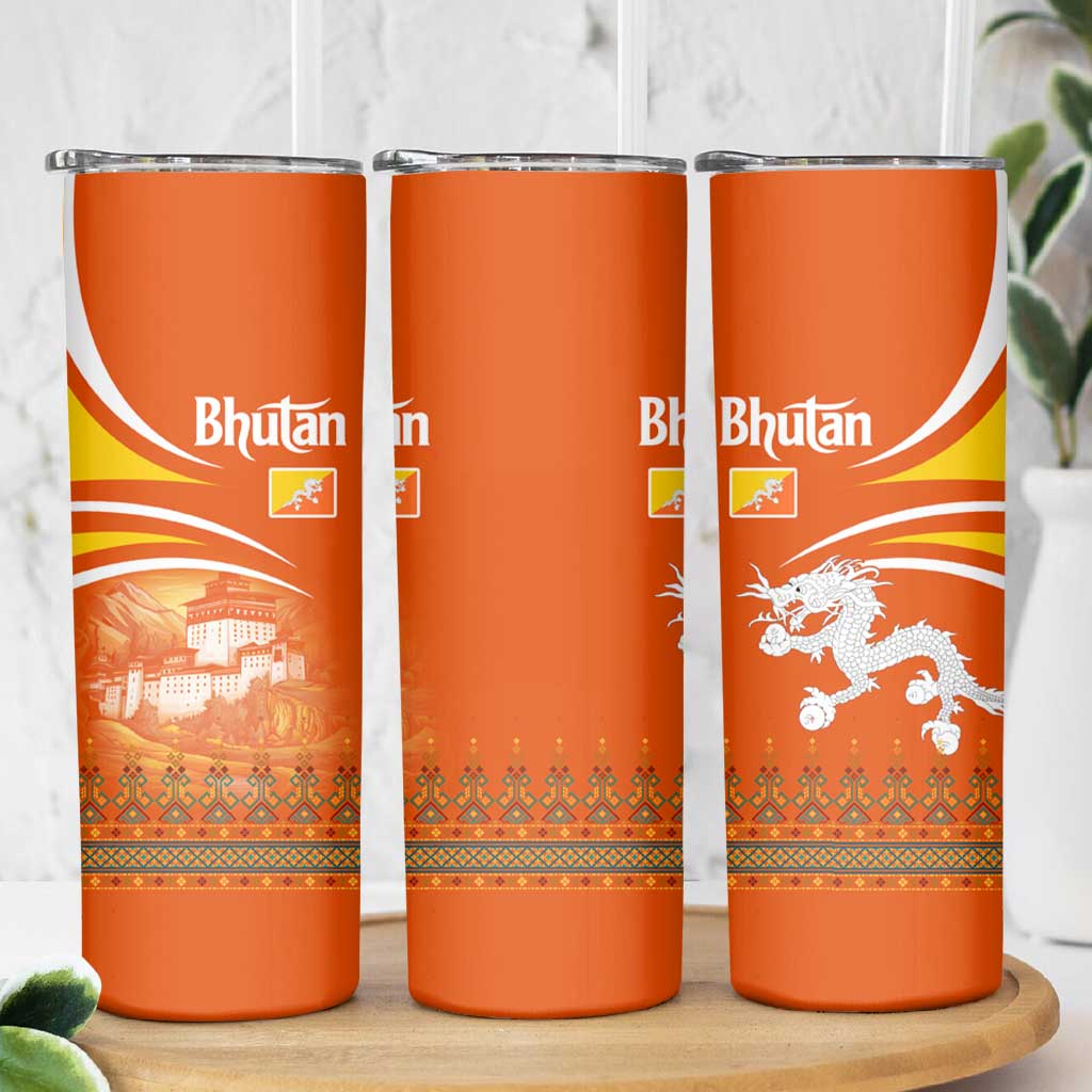 Bhutan Heritage Skinny Tumbler with Paro Monastery and Druk Dragon