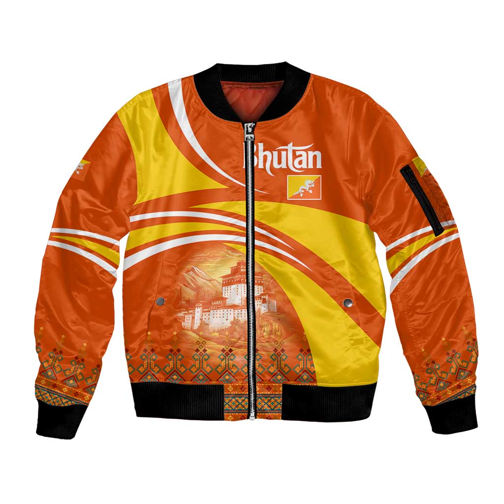 Bhutan Heritage Sleeve Zip Bomber Jacket with Paro Monastery and Druk Dragon