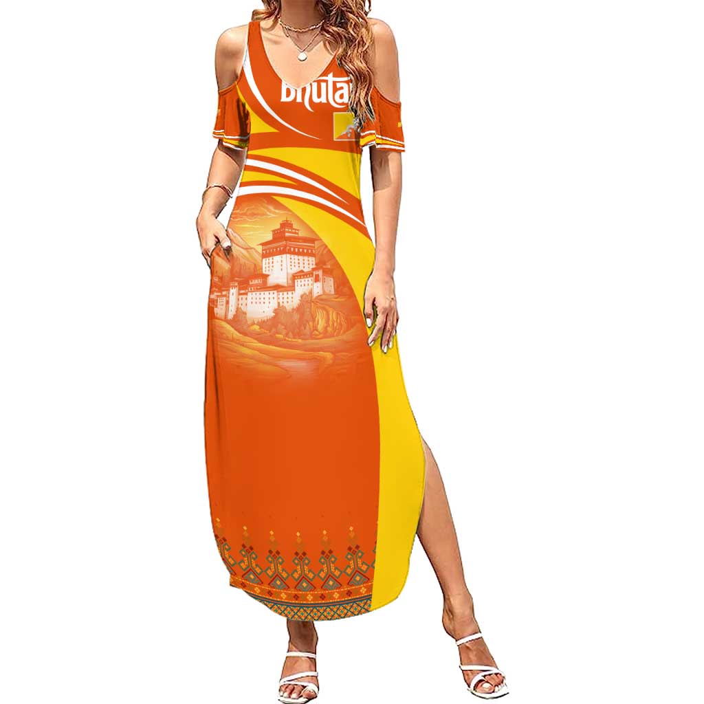 Bhutan Heritage Summer Maxi Dress with Paro Monastery and Druk Dragon