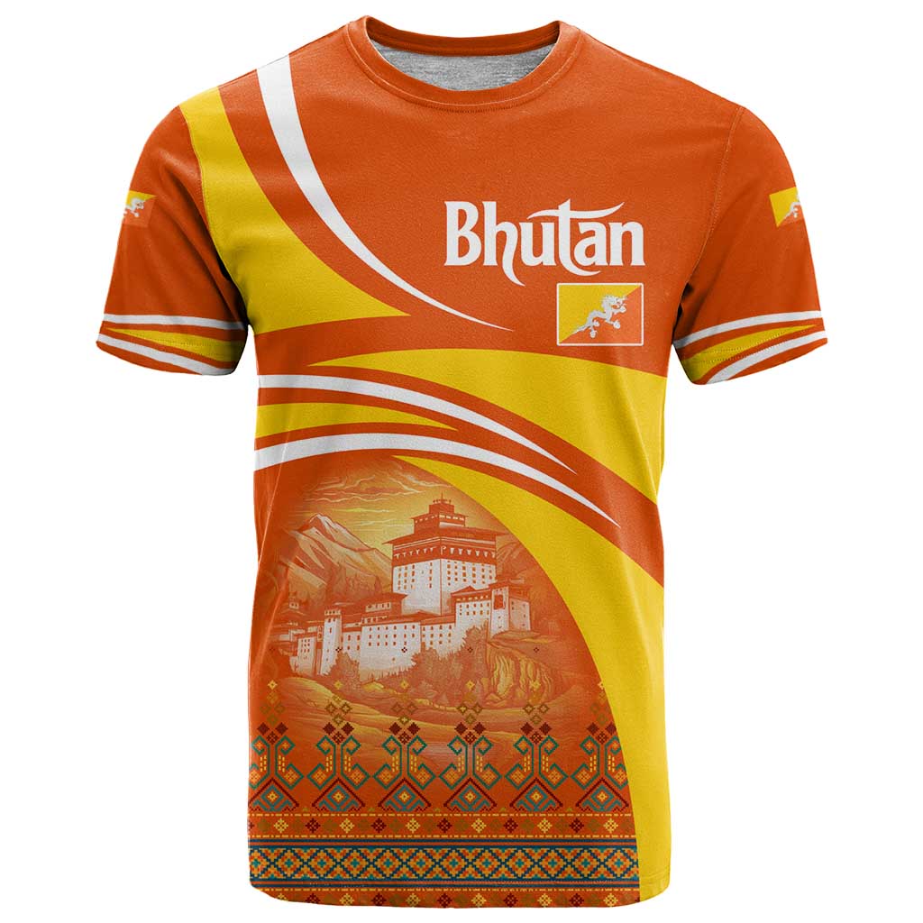 Bhutan Heritage T Shirt with Paro Monastery and Druk Dragon