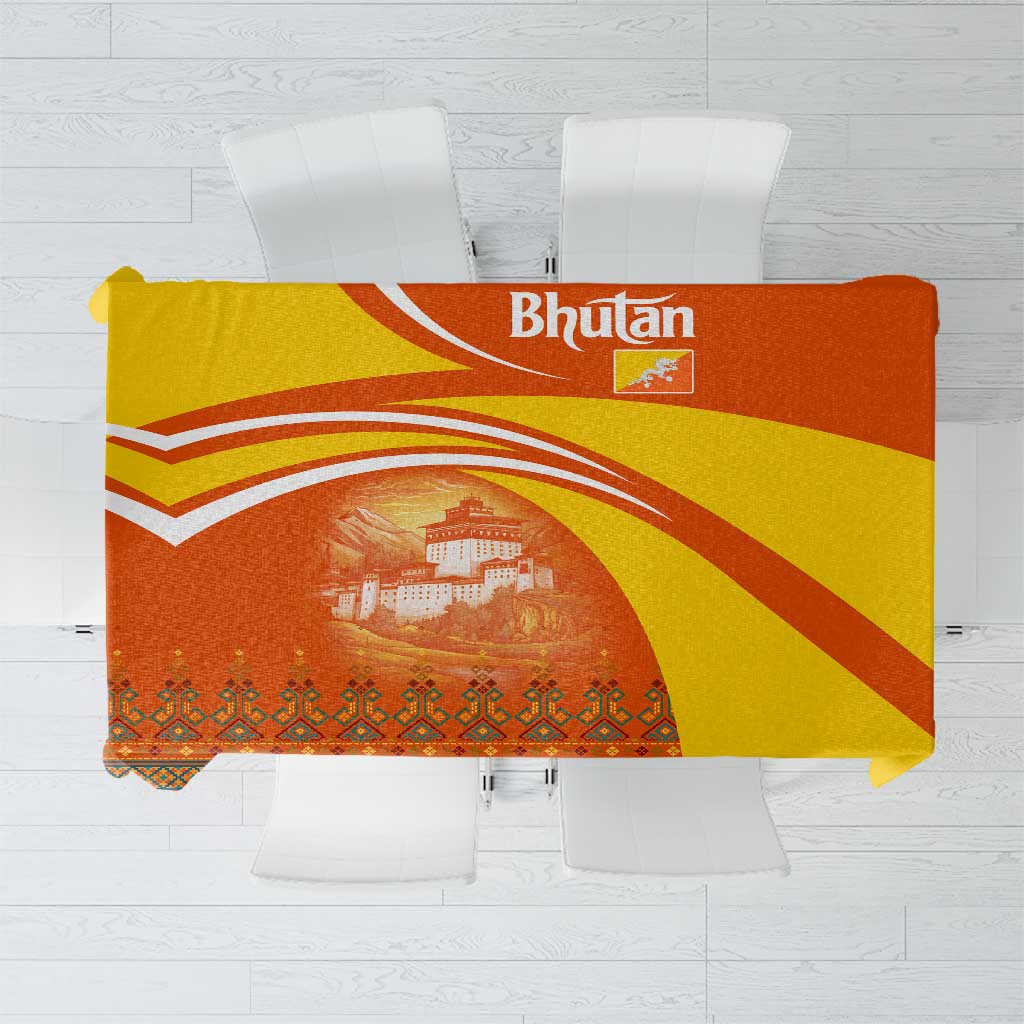 Bhutan Heritage Tablecloth with Paro Monastery and Druk Dragon