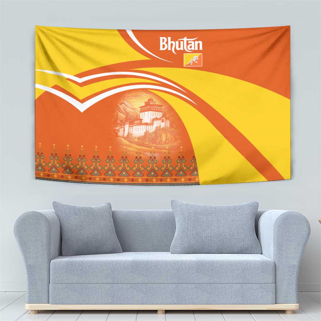 Bhutan Heritage Tapestry with Paro Monastery and Druk Dragon