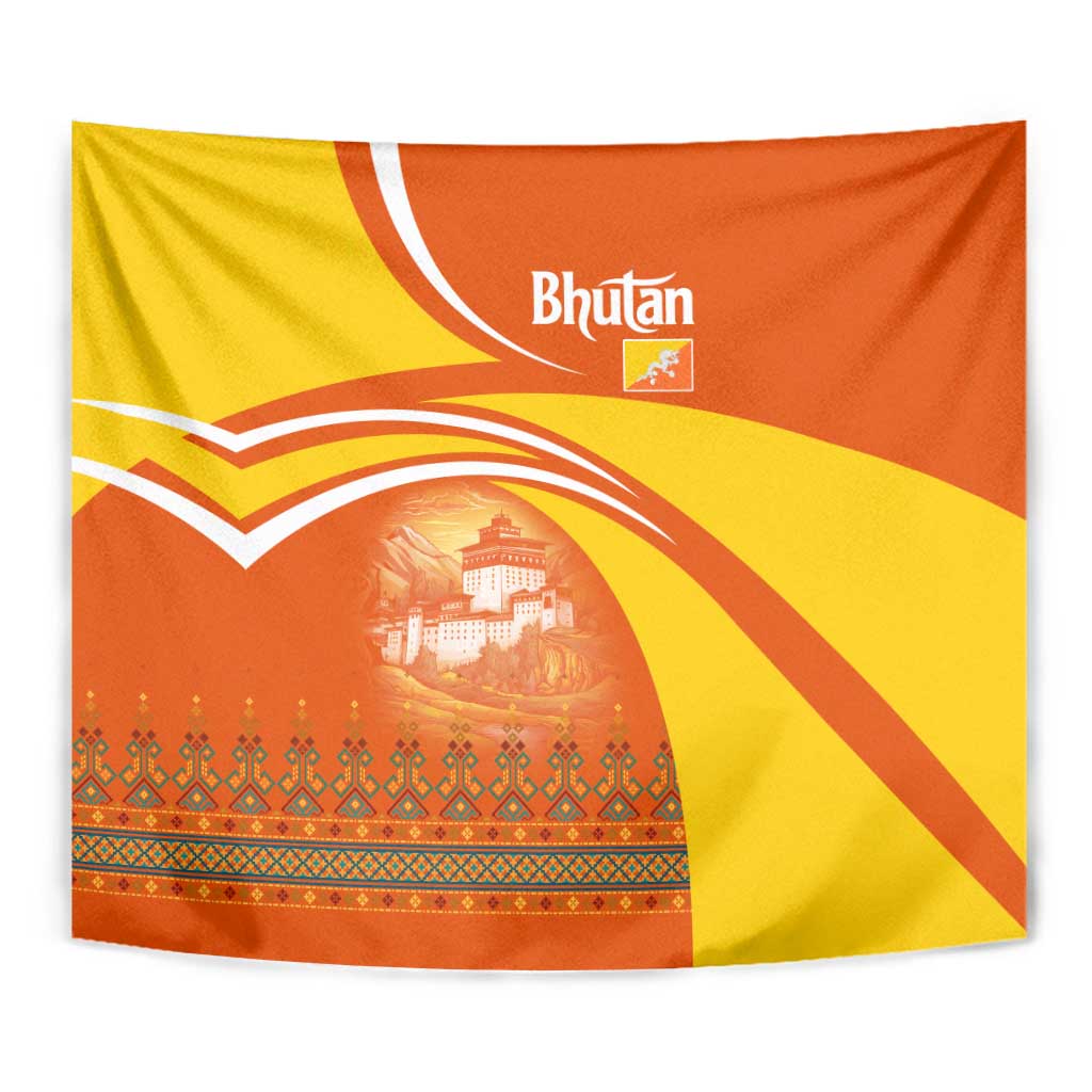 Bhutan Heritage Tapestry with Paro Monastery and Druk Dragon