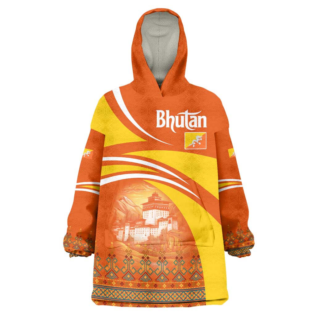 Bhutan Heritage Wearable Blanket Hoodie with Paro Monastery and Druk Dragon