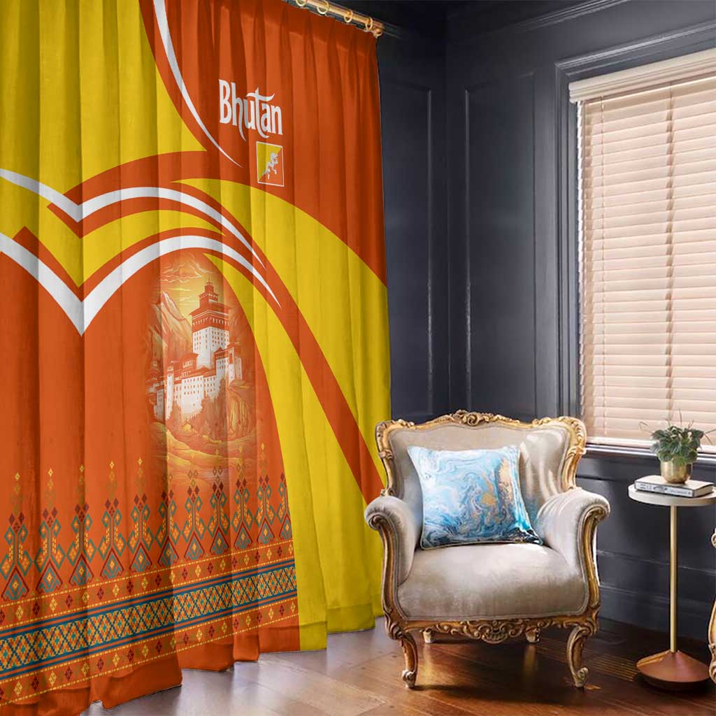 Bhutan Heritage Window Curtain with Paro Monastery and Druk Dragon