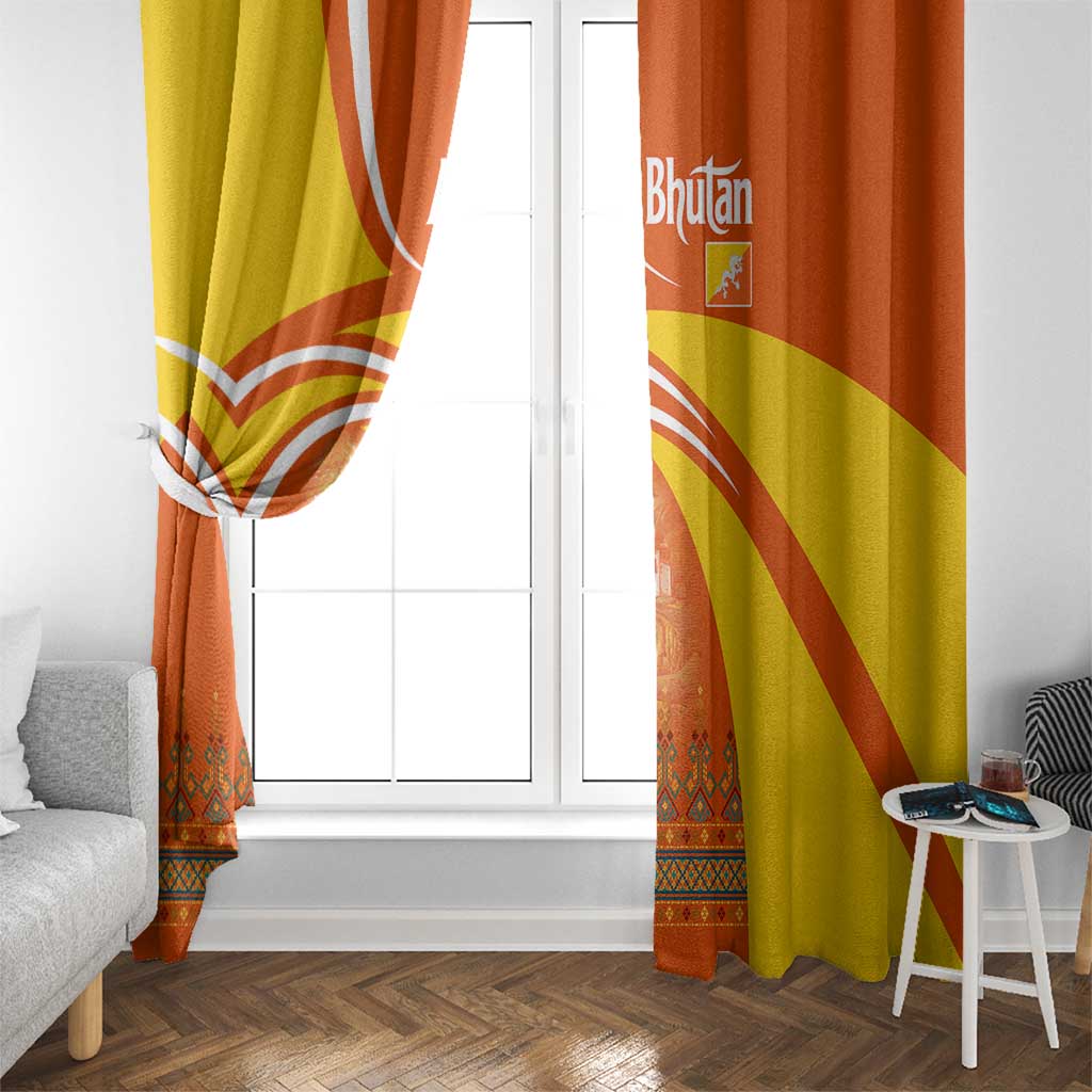 Bhutan Heritage Window Curtain with Paro Monastery and Druk Dragon