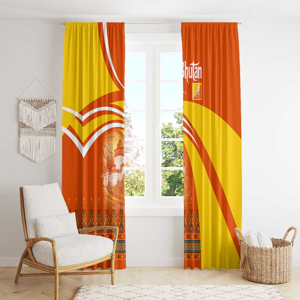 Bhutan Heritage Window Curtain with Paro Monastery and Druk Dragon