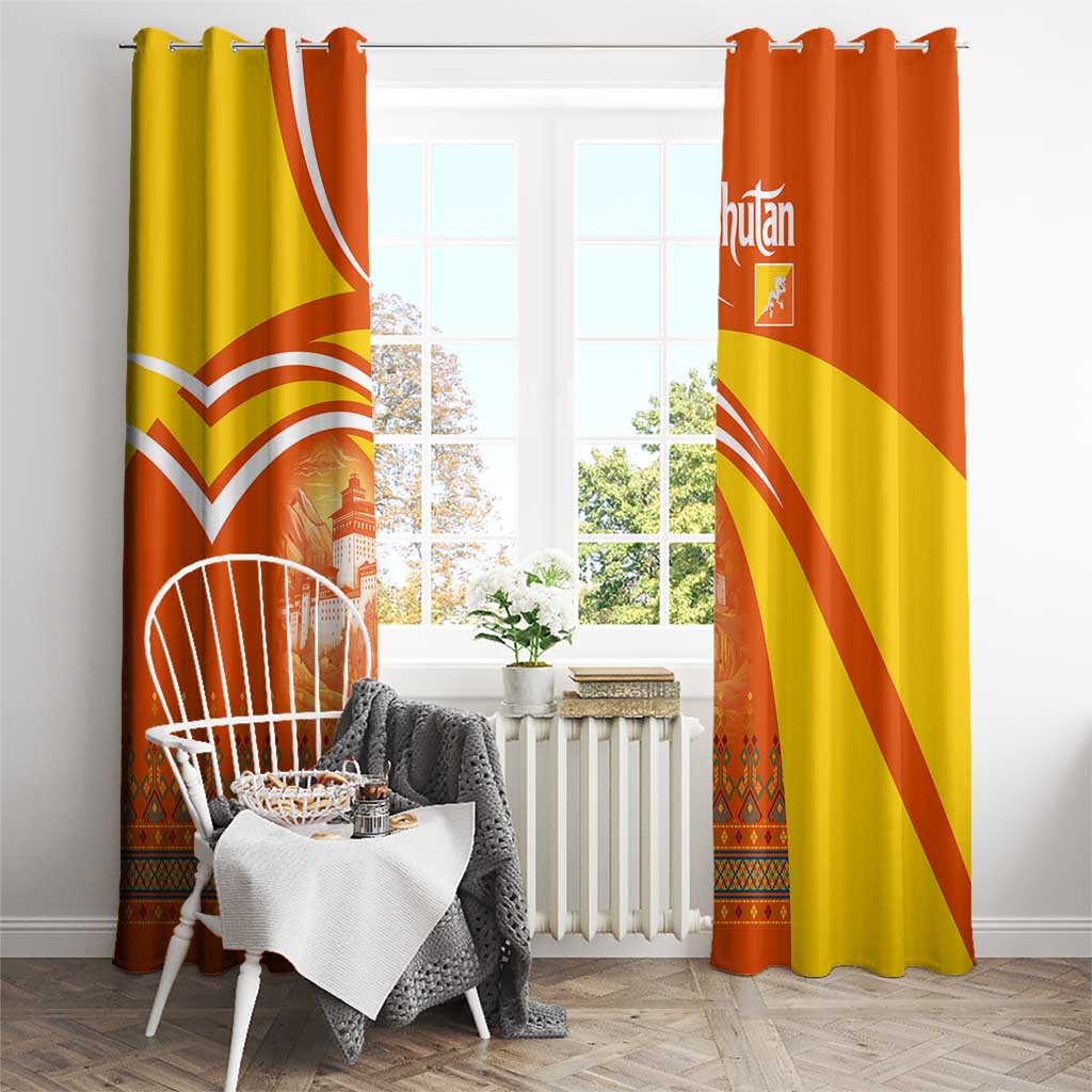 Bhutan Heritage Window Curtain with Paro Monastery and Druk Dragon