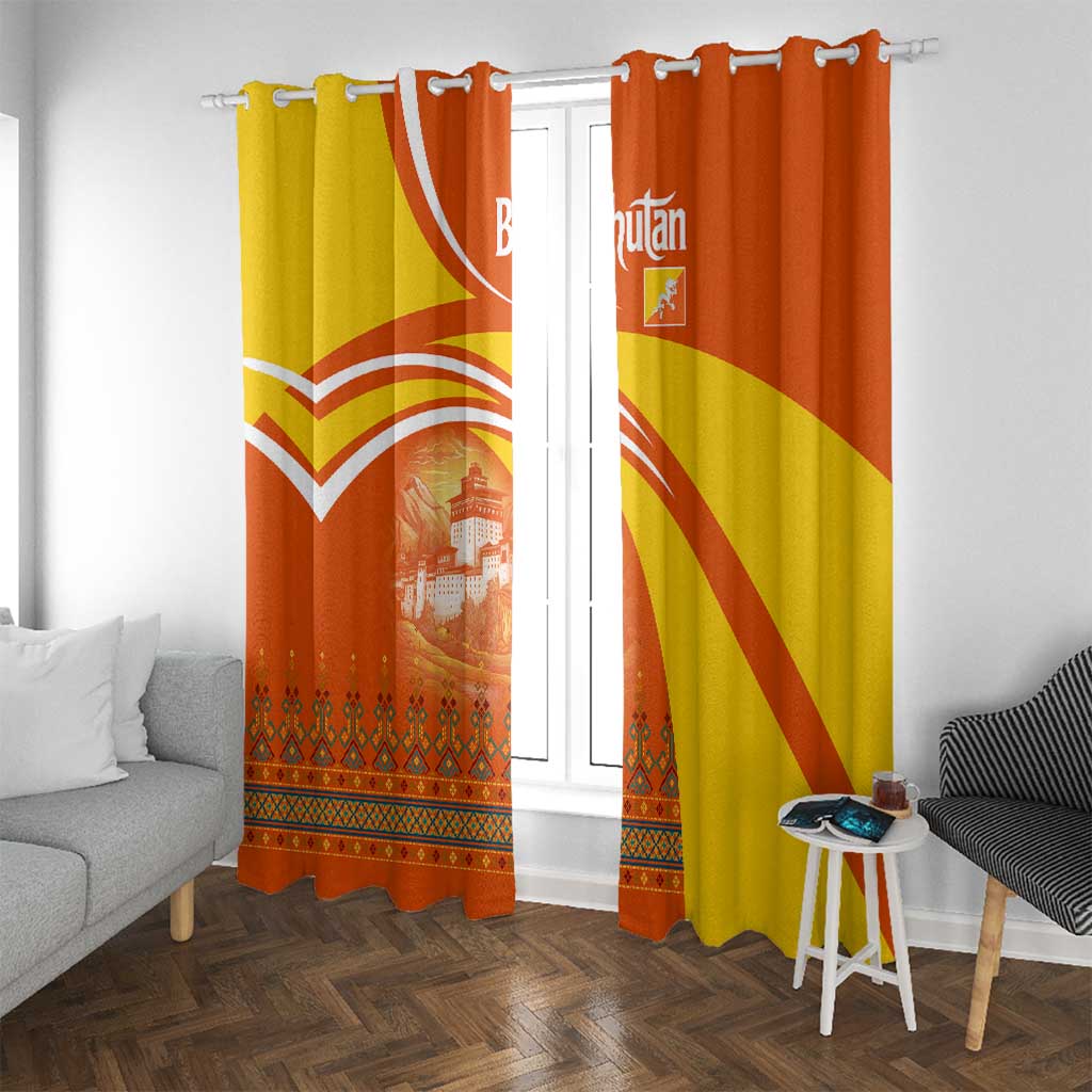 Bhutan Heritage Window Curtain with Paro Monastery and Druk Dragon