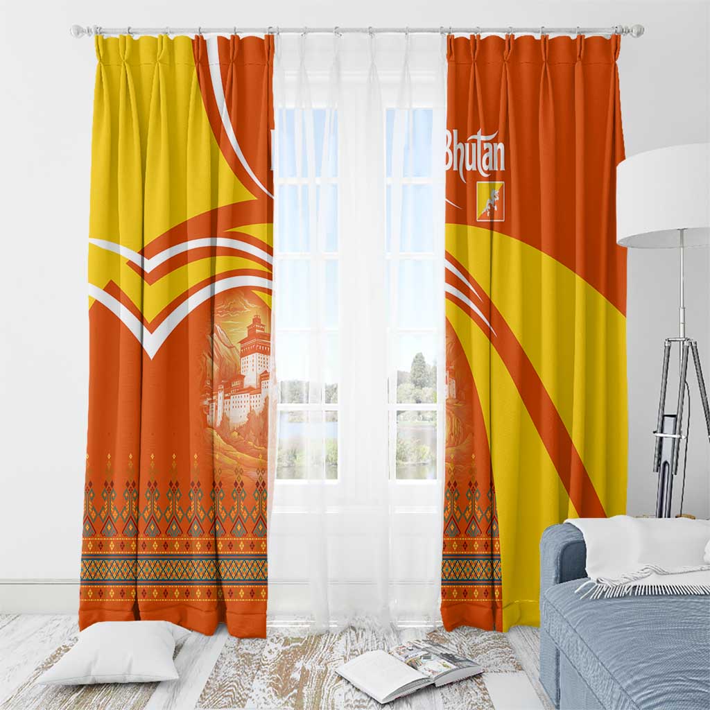 Bhutan Heritage Window Curtain with Paro Monastery and Druk Dragon