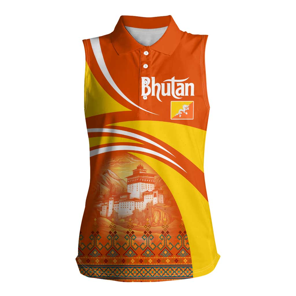 Bhutan Heritage Women Sleeveless Polo Shirt with Paro Monastery and Druk Dragon