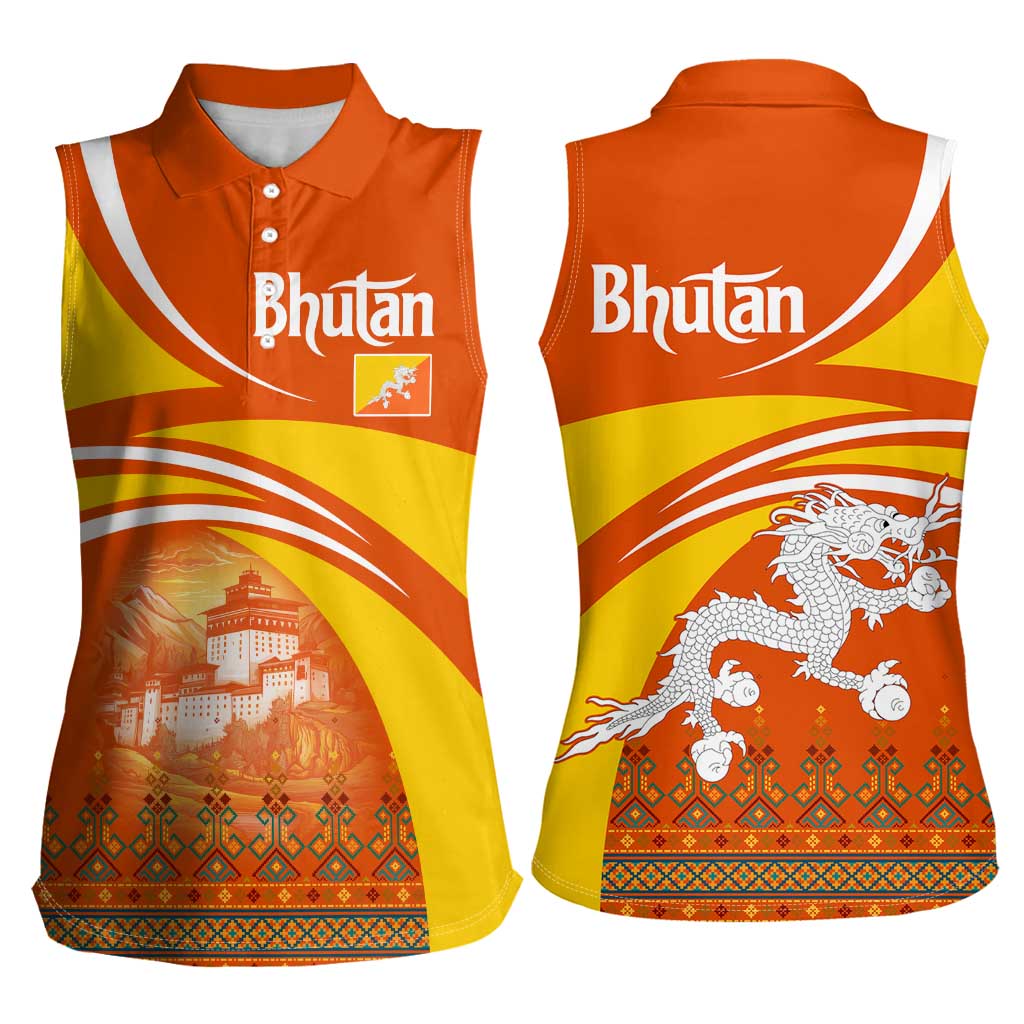 Bhutan Heritage Women Sleeveless Polo Shirt with Paro Monastery and Druk Dragon
