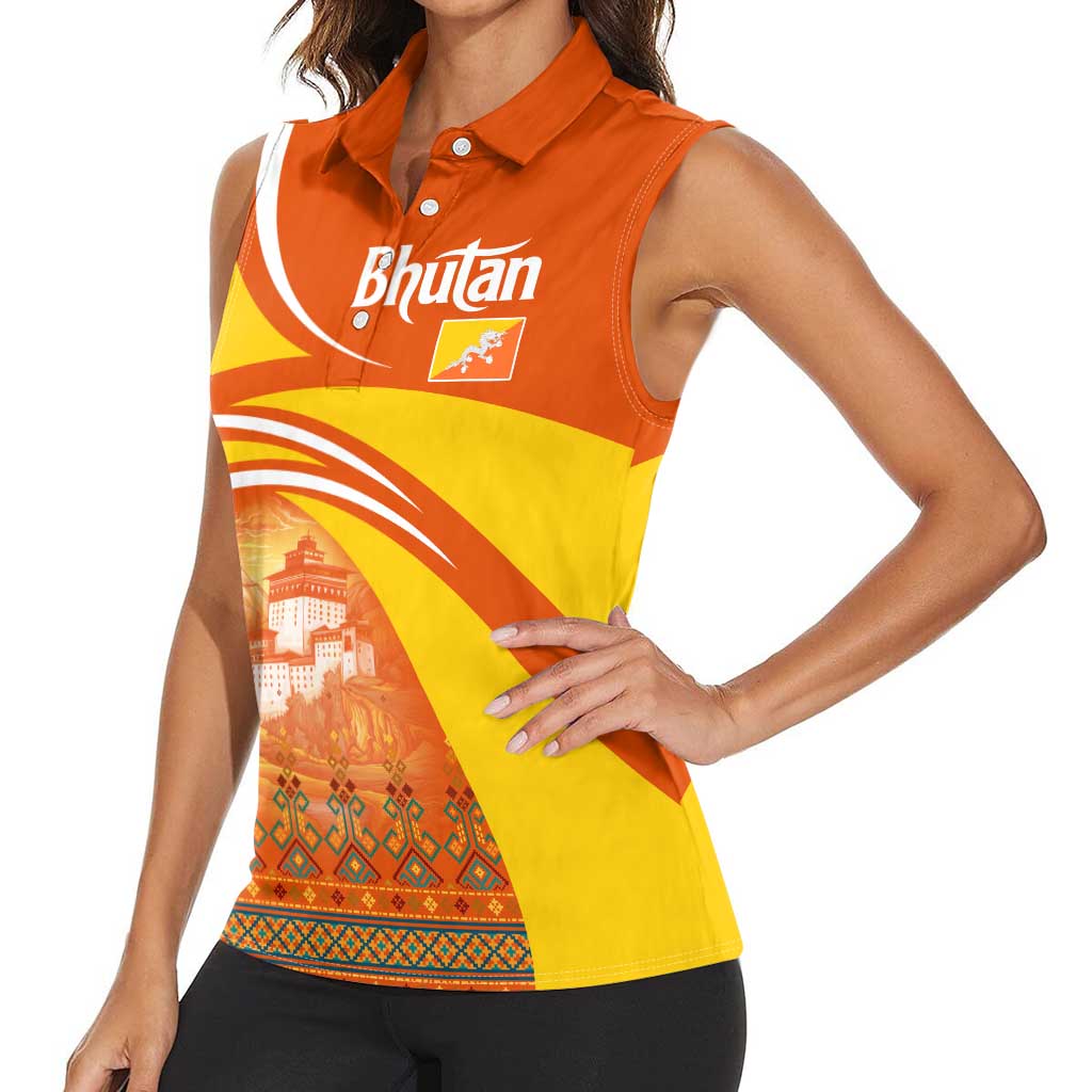 Bhutan Heritage Women Sleeveless Polo Shirt with Paro Monastery and Druk Dragon