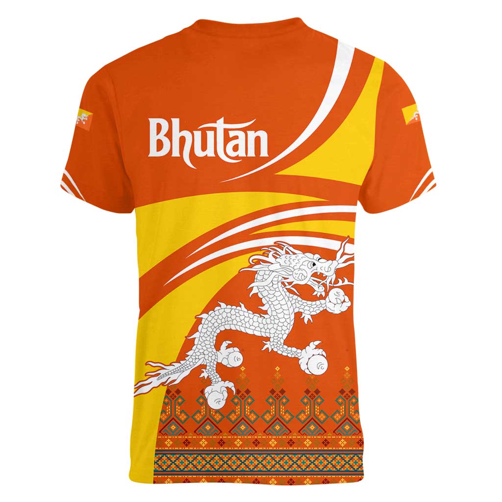 Bhutan Heritage Women V-Neck T-Shirt with Paro Monastery and Druk Dragon