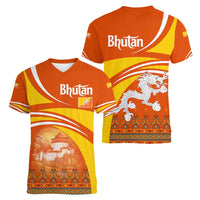 Bhutan Heritage Women V-Neck T-Shirt with Paro Monastery and Druk Dragon