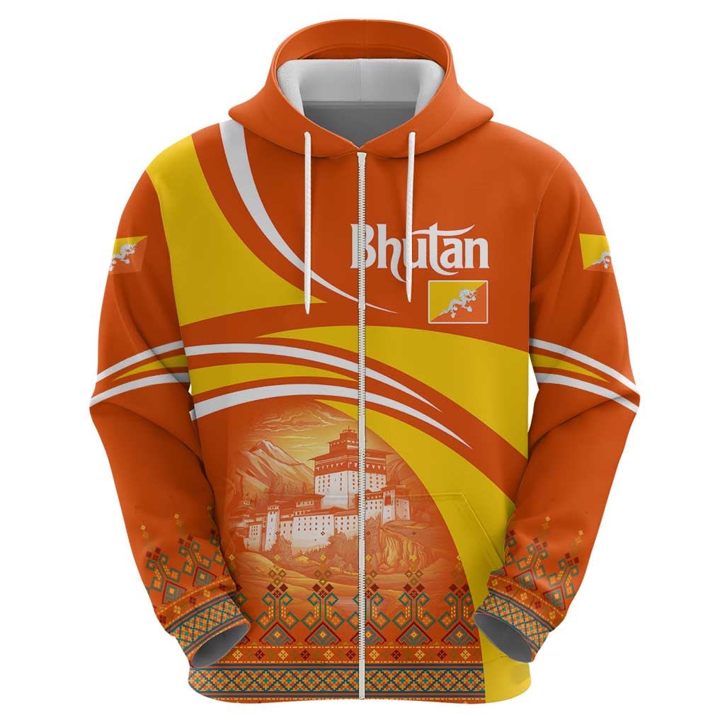 Bhutan Heritage Zip Hoodie with Paro Monastery and Druk Dragon