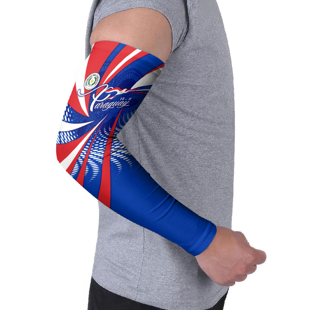 Paraguay Flag Day Arm Sleeves Patriotic Sunburst Traditional Ñandutí Lace
