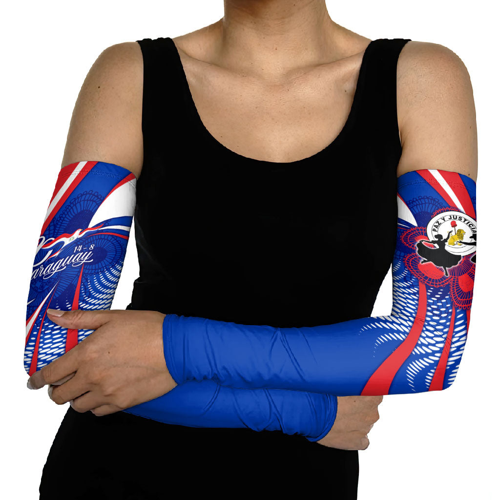 Paraguay Flag Day Arm Sleeves Patriotic Sunburst Traditional Ñandutí Lace