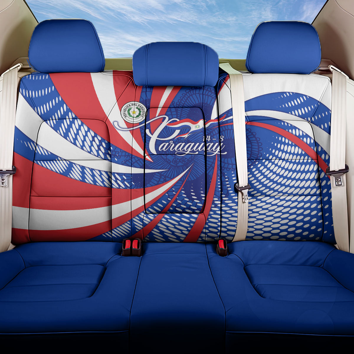 Paraguay Flag Day Back Car Seat Cover Patriotic Sunburst Traditional Ñandutí Lace