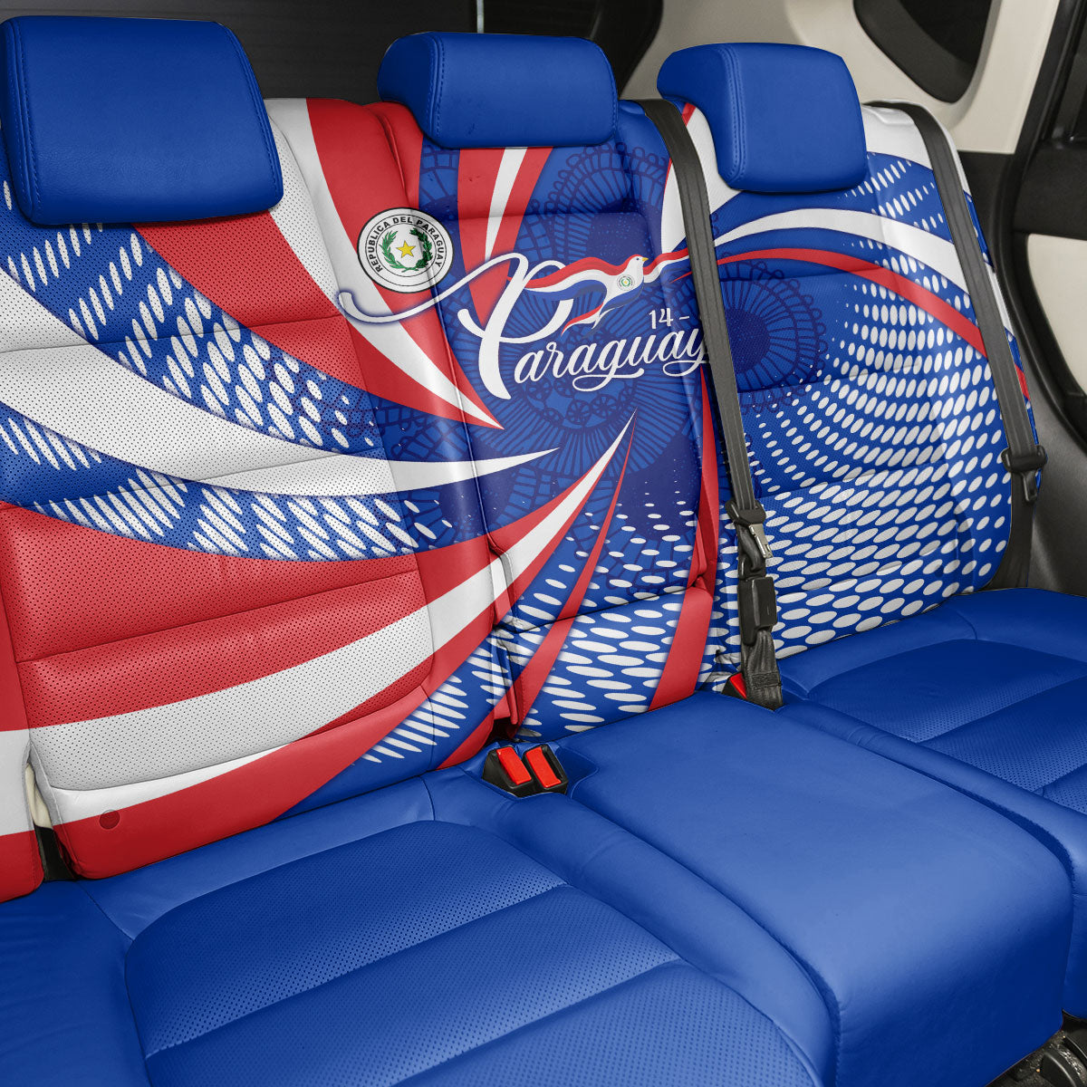 Paraguay Flag Day Back Car Seat Cover Patriotic Sunburst Traditional Ñandutí Lace