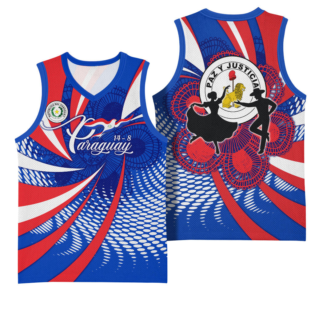 Paraguay Flag Day Basketball Jersey Patriotic Sunburst Traditional Ñandutí Lace