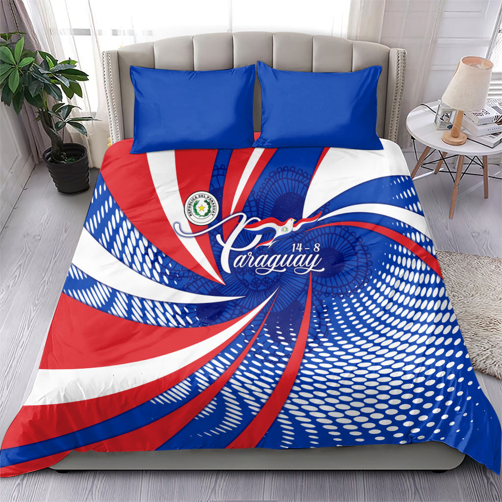 Paraguay Flag Day Bedding Set Patriotic Sunburst Traditional Ñandutí Lace