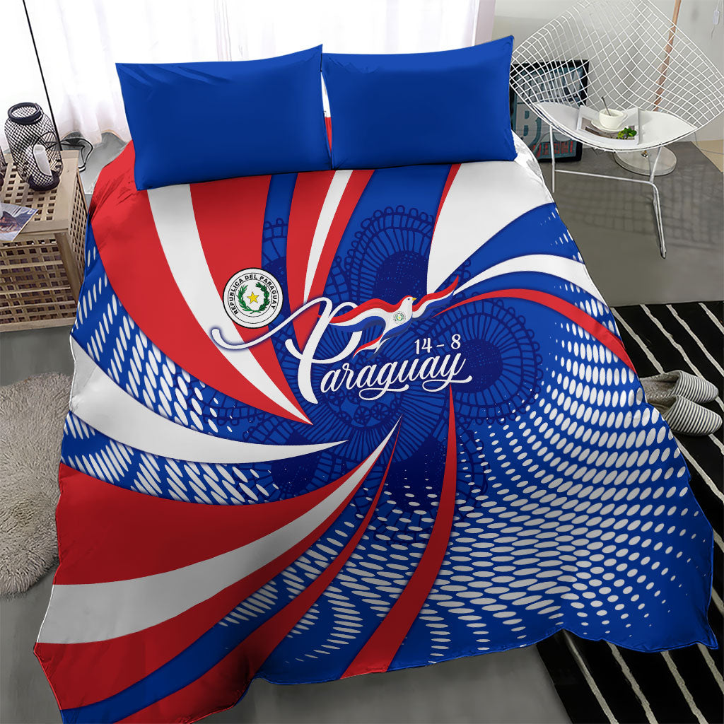 Paraguay Flag Day Bedding Set Patriotic Sunburst Traditional Ñandutí Lace