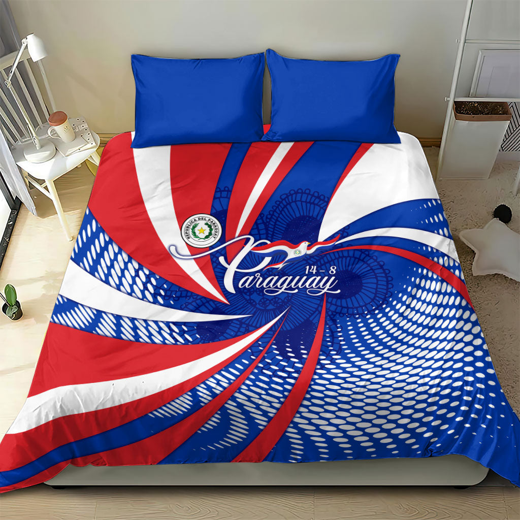 Paraguay Flag Day Bedding Set Patriotic Sunburst Traditional Ñandutí Lace