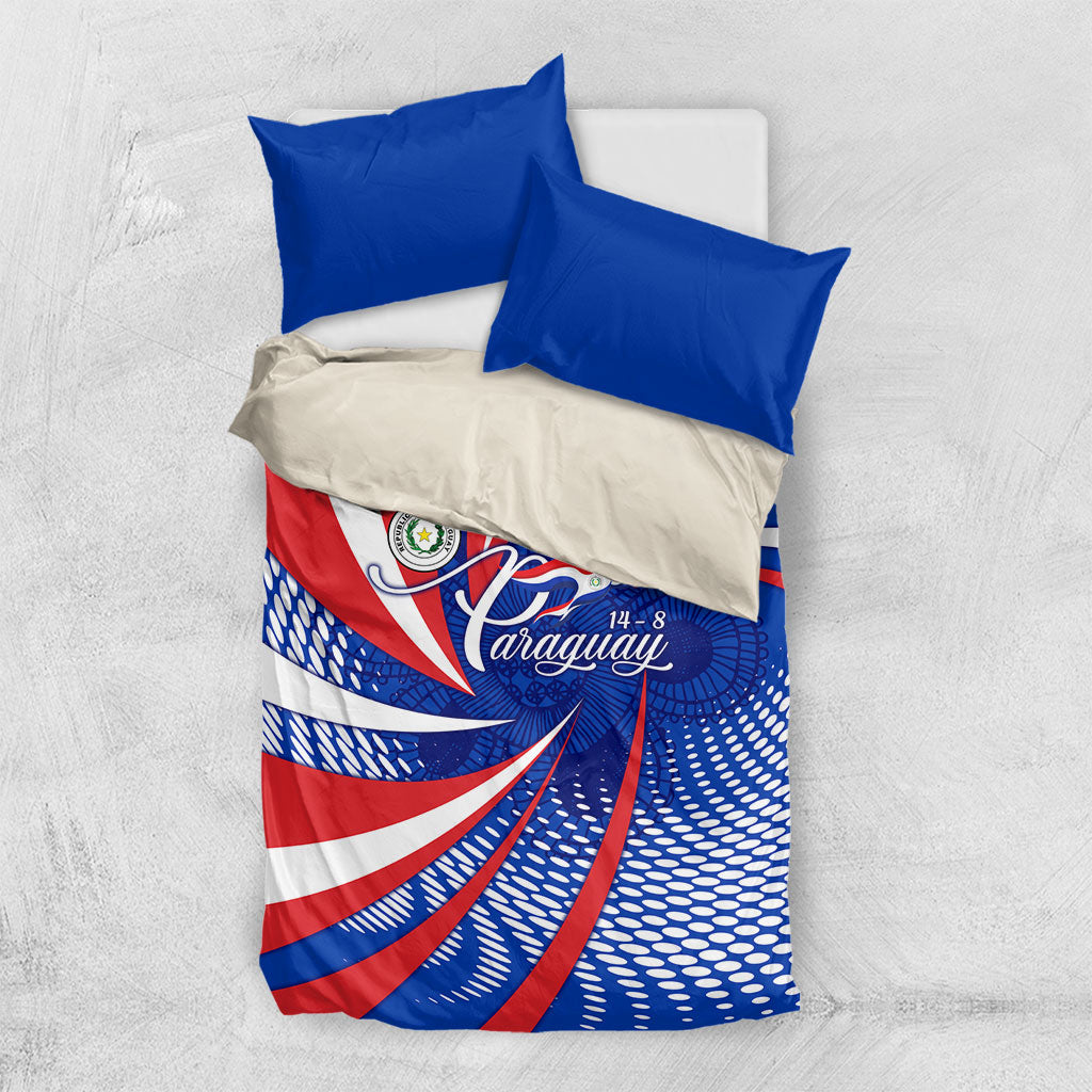 Paraguay Flag Day Bedding Set Patriotic Sunburst Traditional Ñandutí Lace