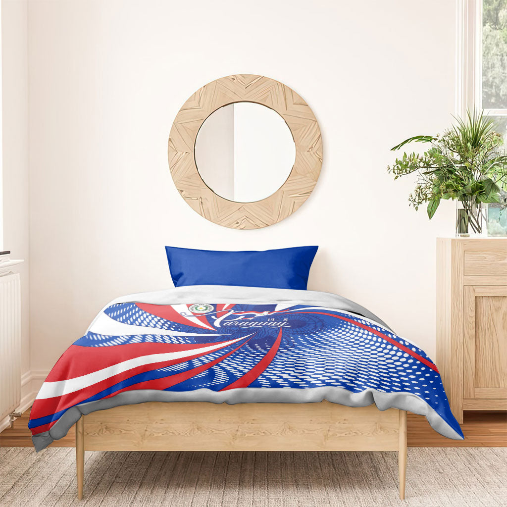 Paraguay Flag Day Bedding Set Patriotic Sunburst Traditional Ñandutí Lace