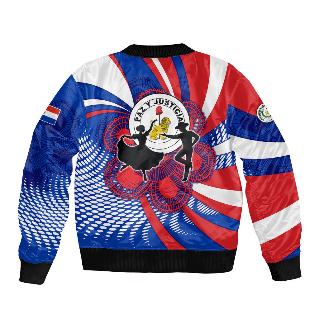 Paraguay Flag Day Bomber Jacket Patriotic Sunburst Traditional Ñandutí Lace