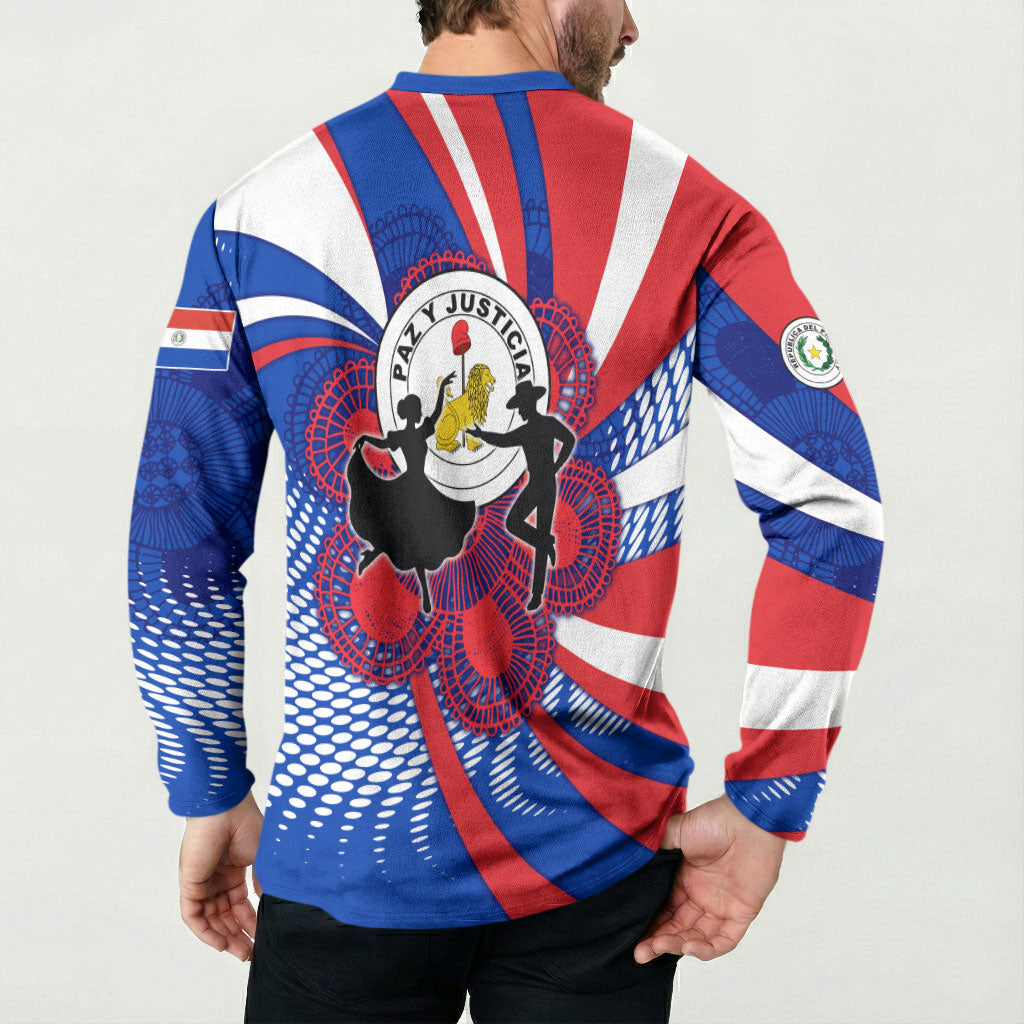 Paraguay Flag Day Button Sweatshirt Patriotic Sunburst Traditional Ñandutí Lace