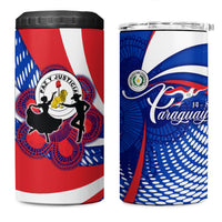 Paraguay Flag Day 4 in 1 Can Cooler Tumbler Patriotic Sunburst Traditional Ñandutí Lace
