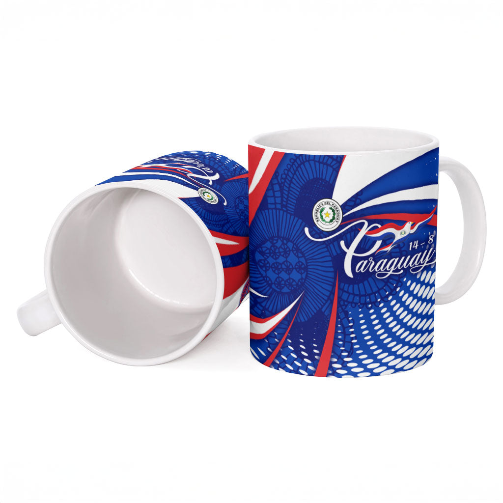 Paraguay Flag Day Ceramic Mug Patriotic Sunburst Traditional Ñandutí Lace