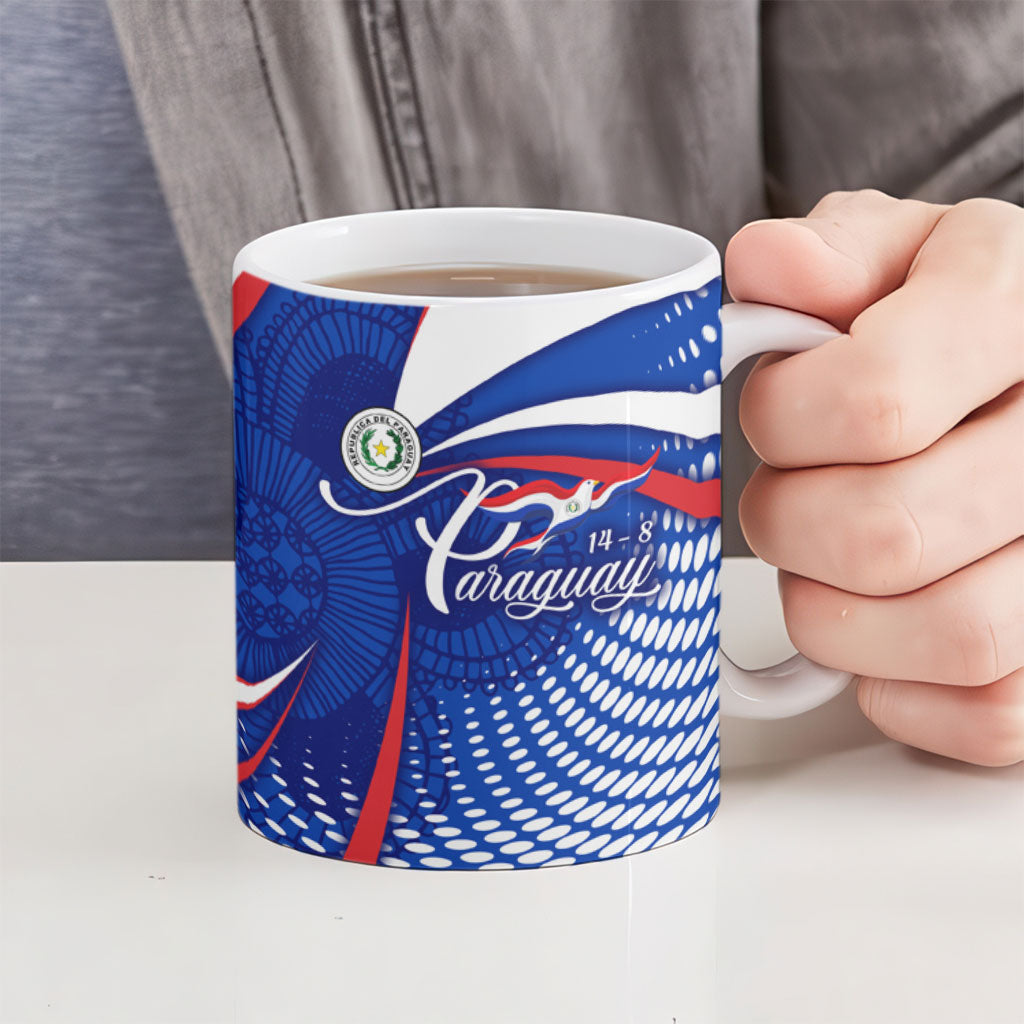 Paraguay Flag Day Ceramic Mug Patriotic Sunburst Traditional Ñandutí Lace
