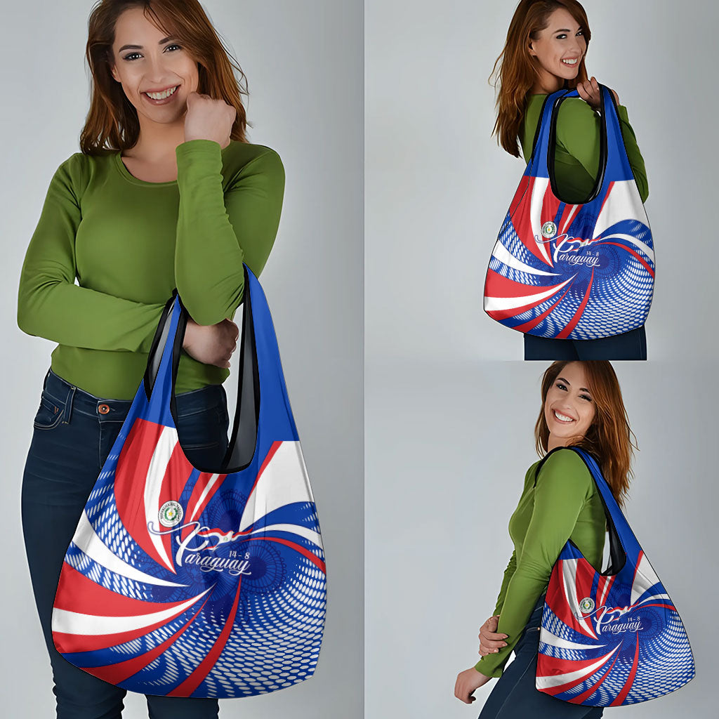 Paraguay Flag Day Grocery Bag Patriotic Sunburst Traditional Ñandutí Lace