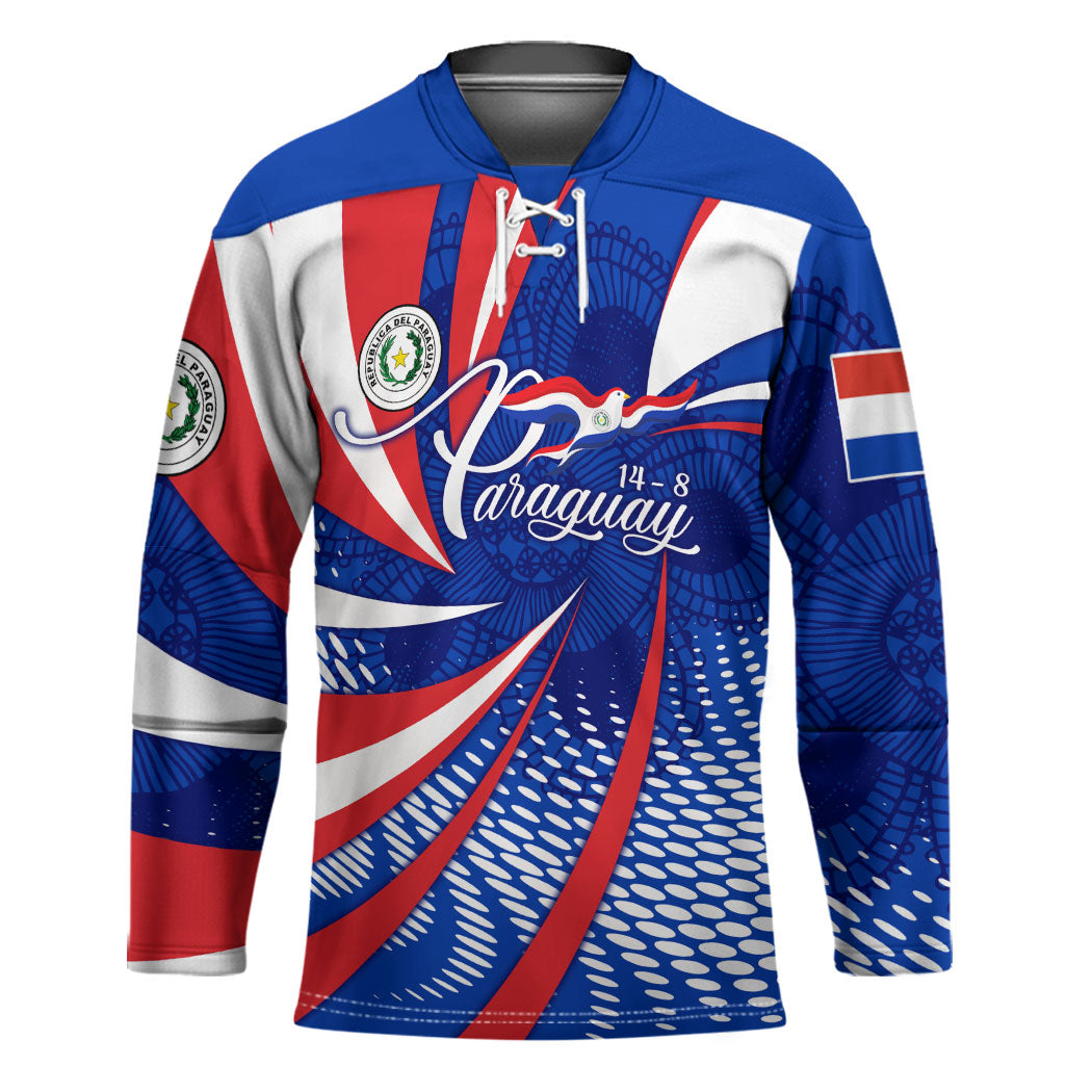 Paraguay Flag Day Hockey Jersey Patriotic Sunburst Traditional Ñandutí Lace