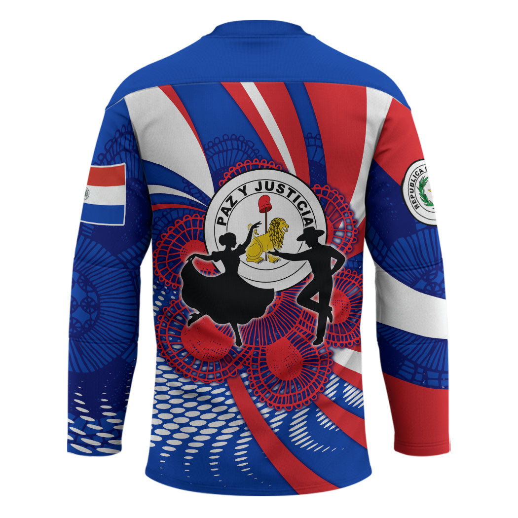 Paraguay Flag Day Hockey Jersey Patriotic Sunburst Traditional Ñandutí Lace
