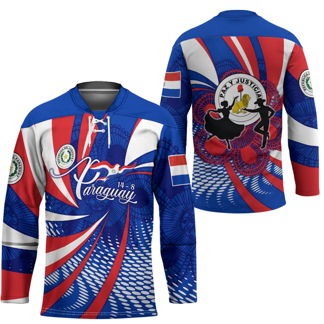 Paraguay Flag Day Hockey Jersey Patriotic Sunburst Traditional Ñandutí Lace