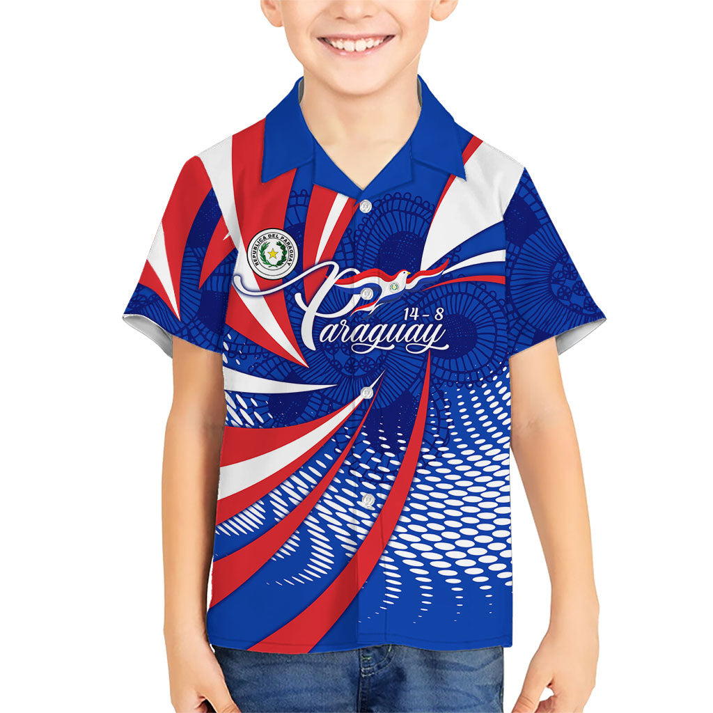 Paraguay Flag Day Kid Hawaiian Shirt Patriotic Sunburst Traditional Ñandutí Lace