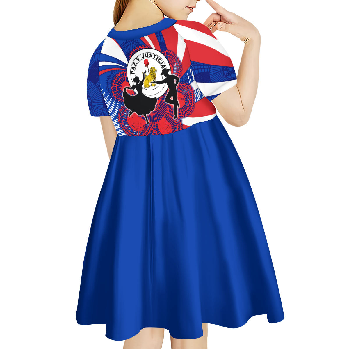 Paraguay Flag Day Kid Short Sleeve Dress Patriotic Sunburst Traditional Ñandutí Lace